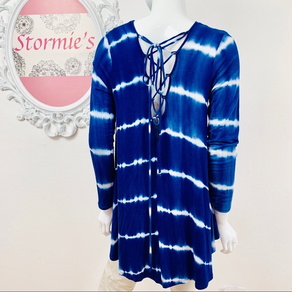 Altar'd State Tops - Altard State / Blue White Striped Tie Dye Tunic